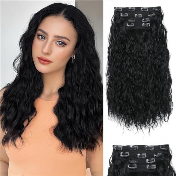 Hair Extensions Clip 18 Inch Synthetic Brown Natural Black